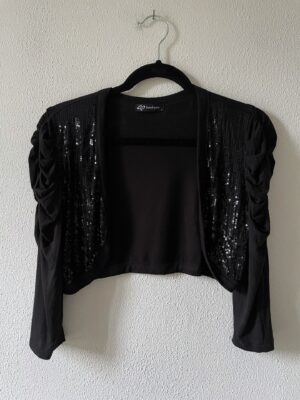 Zwarte bolero pailletten pofmouwen (L)
