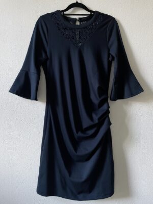 Donkerblauwe gedrapeerde jurk (L)